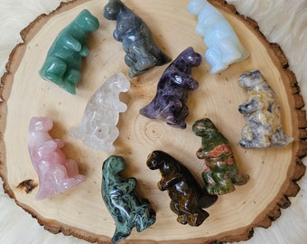 Dinosaurio de cristal tallado a mano: cuarzo rosa, amatista, tótem de ojo de tigre