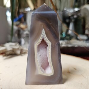 Druse Agate Tower Sparkly Pink Druse Carving Grey Gray Blue Brazil Druzy Drusy