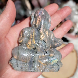 Ganesha Labradorite Carving Remover Of Obstacles Gold Orange Pink Elephant