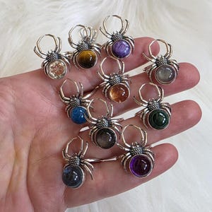 S925 Silver Spider Ring: Adjustable Crystal Cabochon