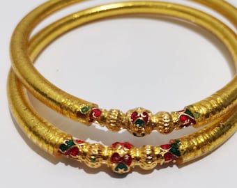Green Red Original Thai Bracelet Gold Leaf Bangle Temple Bring Love Happiness Prosperity Wealth Health Blessed Buddha Amulet Charm