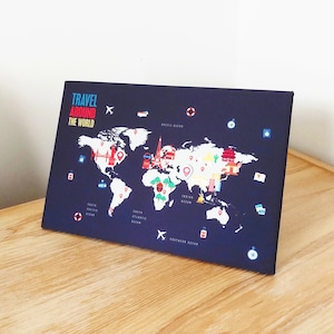 Tablero magnético del mapa del mundo gris oscuro, mesa de pie hecha a mano, regalo de viaje para viajes, artículos de viajero, organizador de pared de Metal