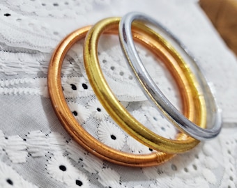 Set of 3 Thai Bracelet Gold Silver Copper Leaf Temple Bangles Charm Bring Love Happiness Wealth Blessed Buddha Amulet Perfect Gift for Her