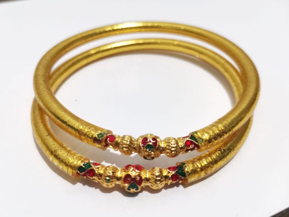 Green Red Original Thai Bracelet Gold Leaf Bangle Temple Bring Love Happiness Prosperity Wealth Health Blessed Buddha Amulet Charm