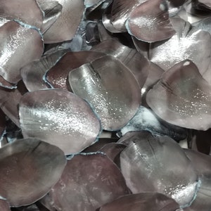 May include: A close-up shot of a pile of iridescent, shell-like objects. The objects have a pearlescent sheen, with shades of silver, brown, and blue. The shapes are irregular, with a textured surface. The overall effect is one of natural beauty and organic form.