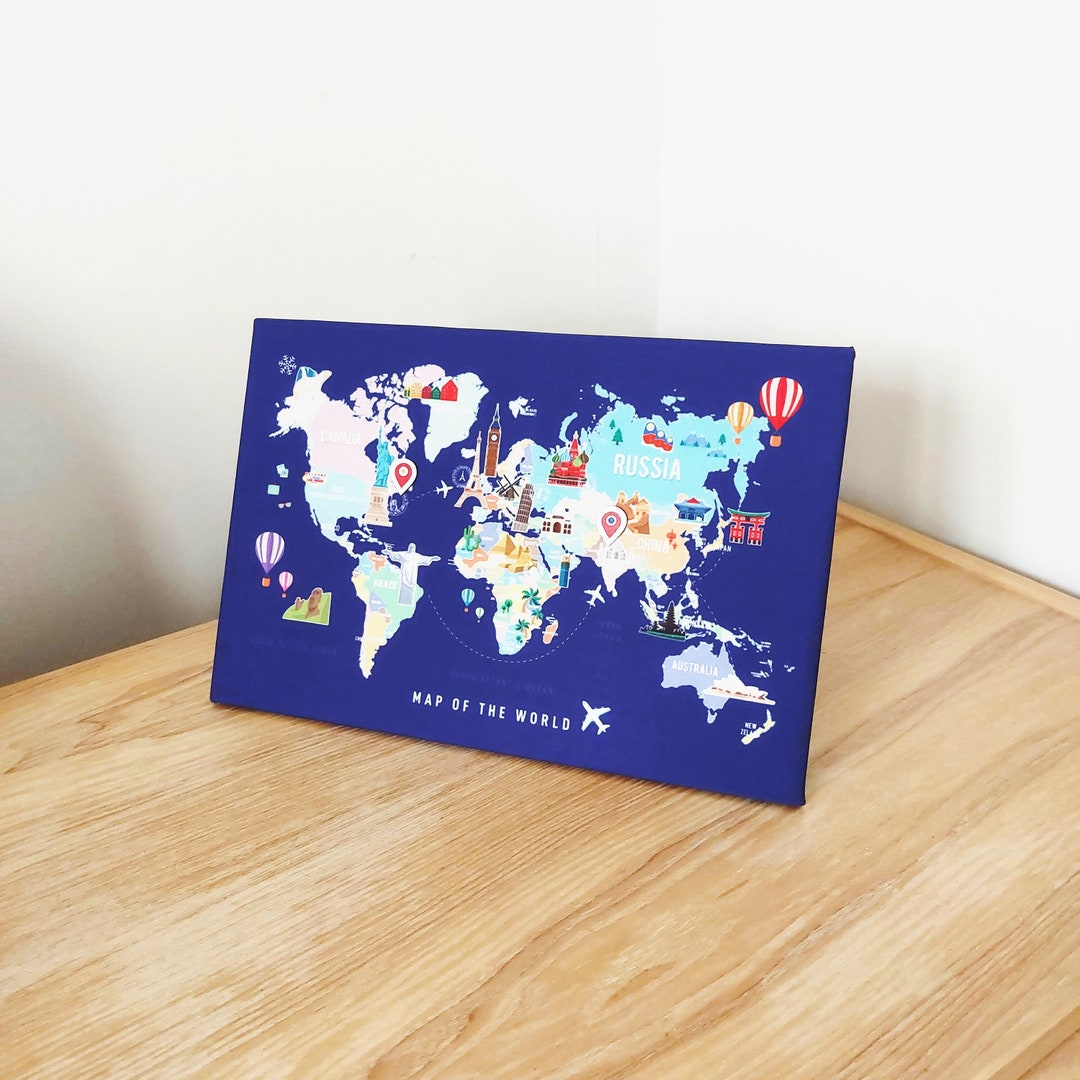 World Map Board With Landmark Handmade Standing Table Travel