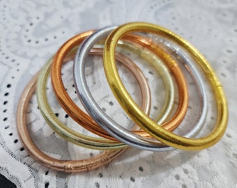 Set of 5 Thai Bracelet Rose Gold Silver Copper Leaf Temple Bangles Bring Love Happiness Wealth Blessed Buddha Amulet Perfect Charm for Her