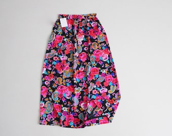 neon pink floral skirt | 1970s maxi skirt | psychedelic floral print