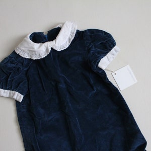 blue velvet dress | girls 3/4T dress | Peter Pan collar