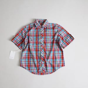 chemisier à carreaux arc-en-ciel | Chemise à carreaux des années 1980 | chemisier à manches courtes
