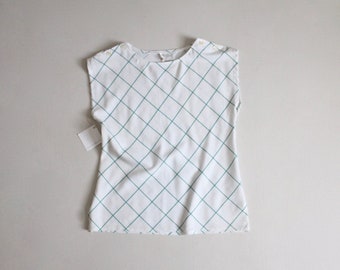 lattice print blouse | green & white top | vintage 1970's blouse