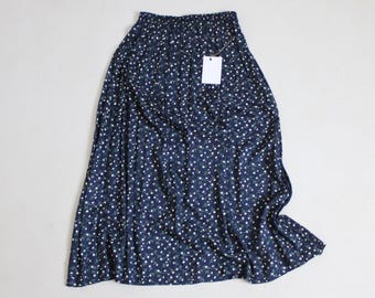 vintage 1990's navy blue long floral midi skirt | XS/Small