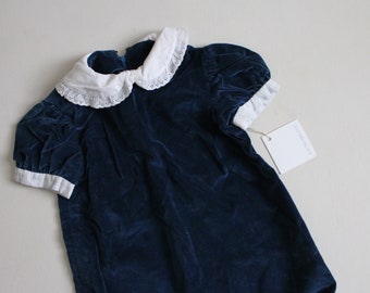 blauw fluwelen jurkje | meisjes 3/4T jurk | Peter Pan kraag