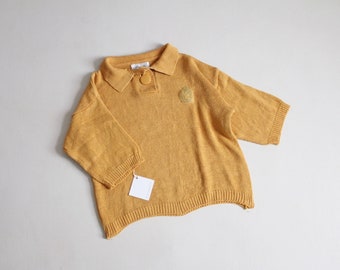 mustard yellow sweater | collared henley sweater | collared knit top