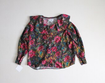 foral silk blouse | ruffle collar blouse | silk peasant top