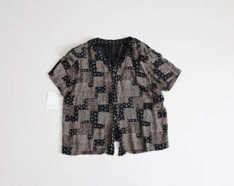 cropped ethnic blouse | black ethnic print top | quilt print blouse