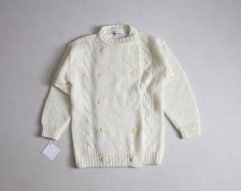 vintage cream knit double breasted cardigan sweater jacket | medium