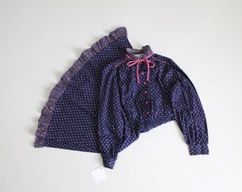 vintage pink & blue floral secretary dress with bow collar | xs