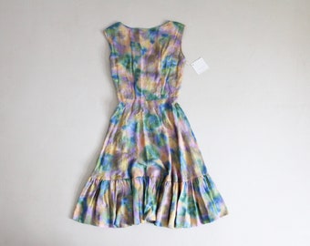silk impressionism dress | 1960's party dress | silk cocktail dress