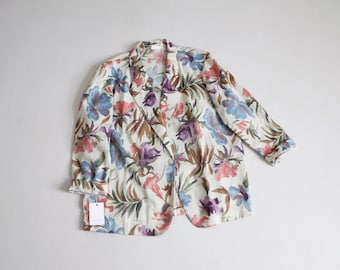 painted floral jacket | oversized floral blazer | 1990's floral blazer