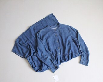 Vestido vaquero vintage de estilo rústico, manga larga con botones / XXL