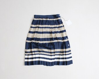 blue striped skirt | pleated blue skirt | navy and beige skirt