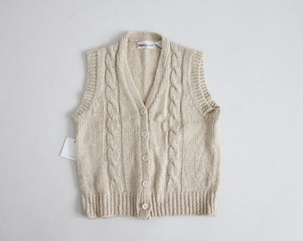 beige sweater vest | cable knit vest | women's large knit vest