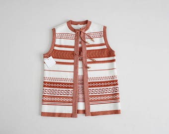 geometric bohemian vest | 70s ethnic vest | burnt orange vest