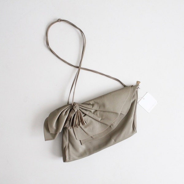 leather tassel purse | slouchy taupe leather bag | cross body bag