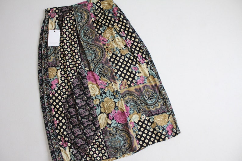 black floral skirt black & pink skirt floral rayon skirt image 3