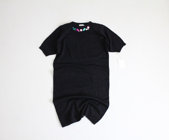 black sweater dress short sleeve Black Knit Sweater Dress with 3/4 Sleeves main image 0