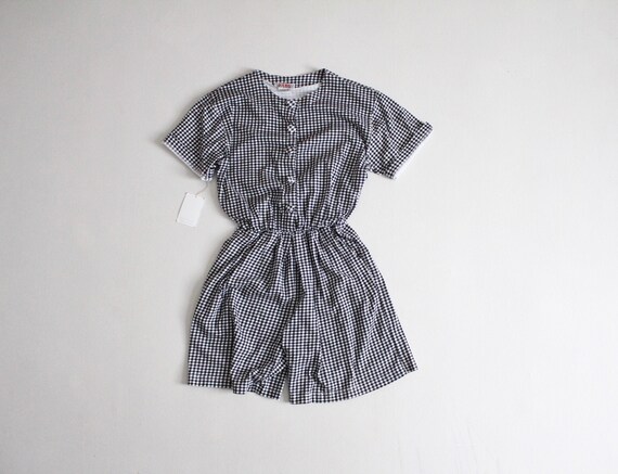 black and white plaid romper