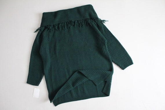 pine green sweater | fringe collar sweater | over… - image 3