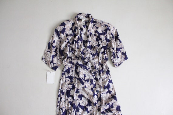blue floral dress | ruffle collar dress | 1980s f… - image 3