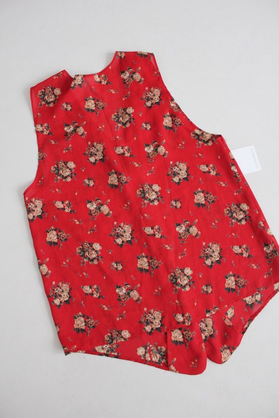 red floral vest | vest blouse | sheer red floral … - image 4