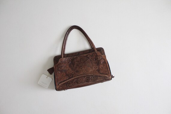 tooled leather bag | 1970's leather bag | bird ha… - image 6