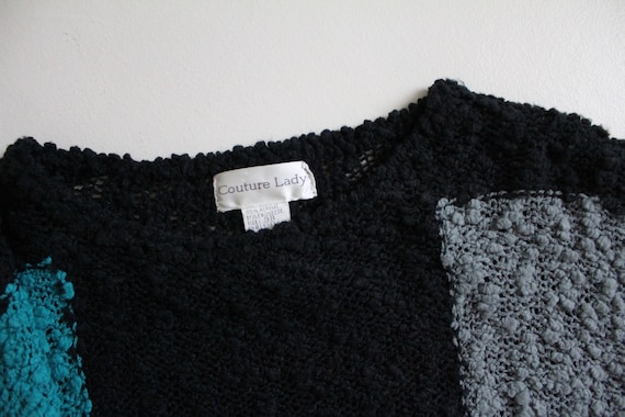 nubby black sweater | checkered sweater | neon pi… - image 3