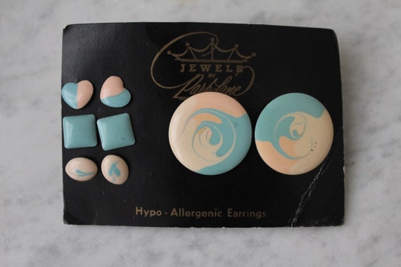 1980's enamel earring pack | blue and pink swirl … - image 3