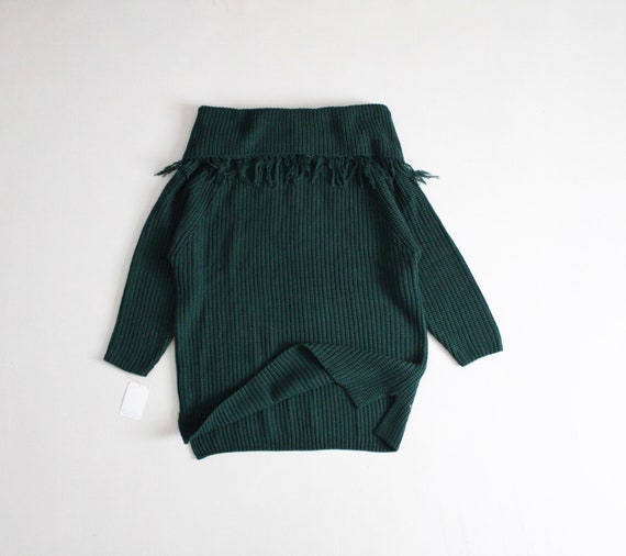 pine green sweater | fringe collar sweater | over… - image 1