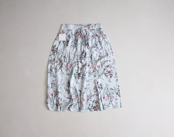 floral midi skirt | 1990s floral skirt blue flora… - image 1