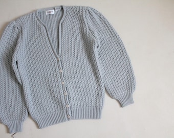 vintage ice blue puffed sleeve cardigan sweater | medium