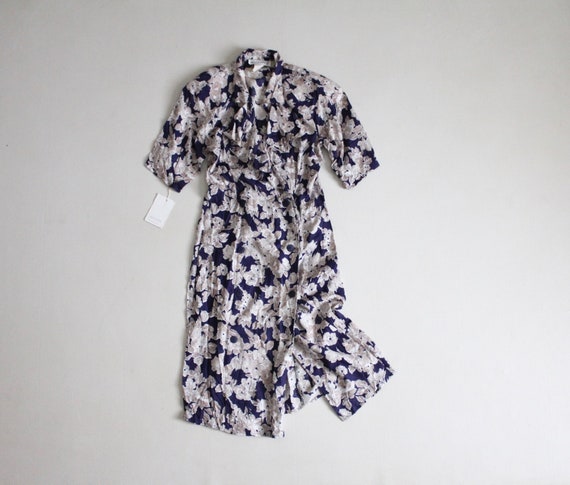 blue floral dress | ruffle collar dress | 1980s f… - image 1