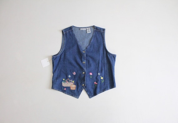 embroidered denim vest | denim floral vest | denim
