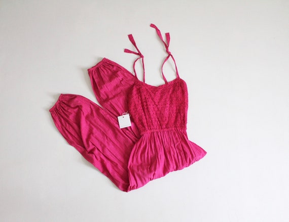 pink gauze jumpsuit | 1970's jumpsuit | harem jump