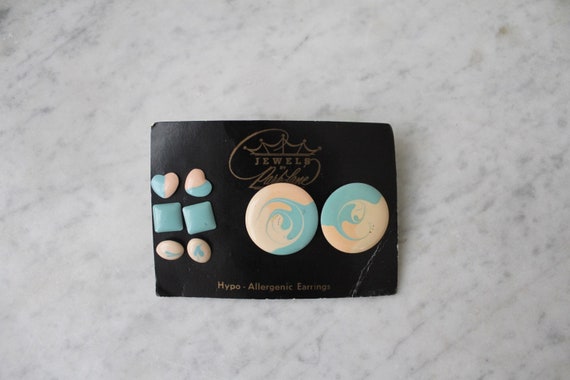 1980's enamel earring pack | blue and pink swirl … - image 1