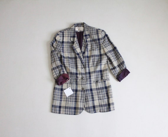 longline plaid blazer | 1990's plaid jacket | lon… - image 1