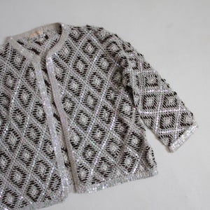 1950s sequin sweater | vintage Saks Fifth Avenue | cropped harlequin cardigan