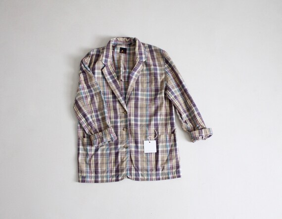 purple plaid blazer | vintage 1990s blazer | long