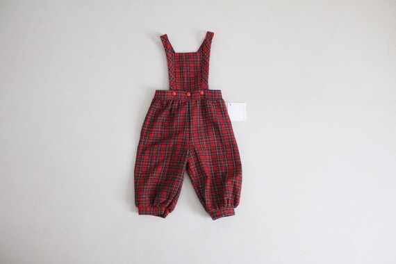 tartan plaid jumpsuit | 4T girls overalls | red p… - image 1