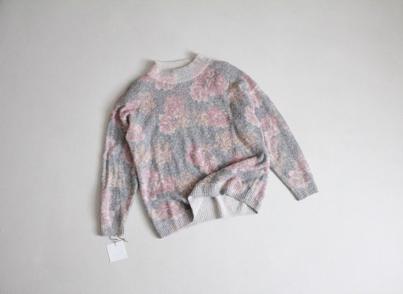 floral silk sweater | muted floral sweater | fuzzy